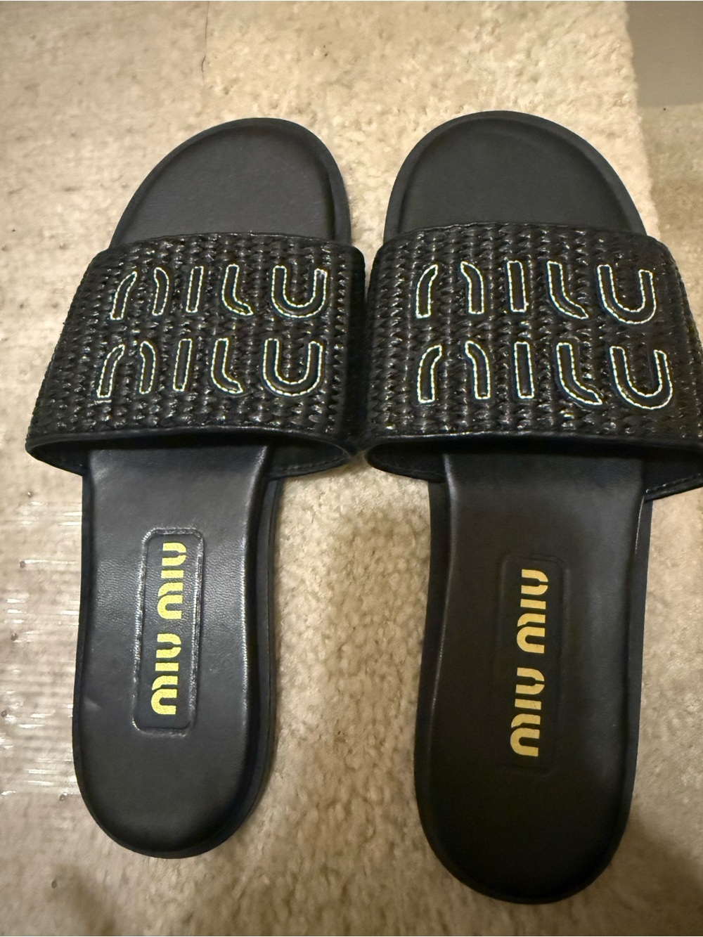 Miu Miu Black Leather Slide Sandals